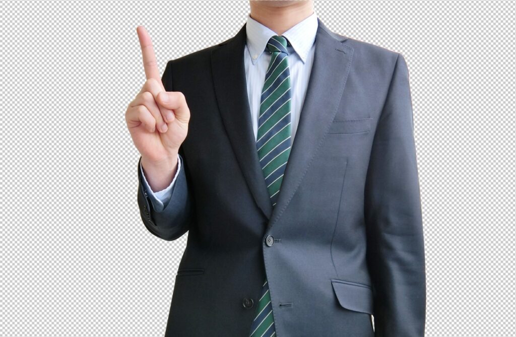 スーツで指を指を1本だす男性